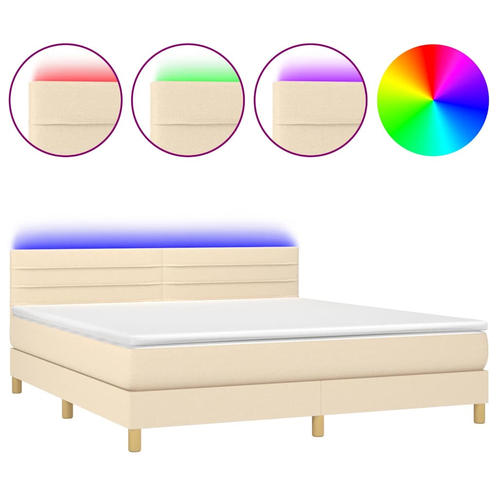 Krevet box spring s madracem LED krem 180x200 cm od tkanine