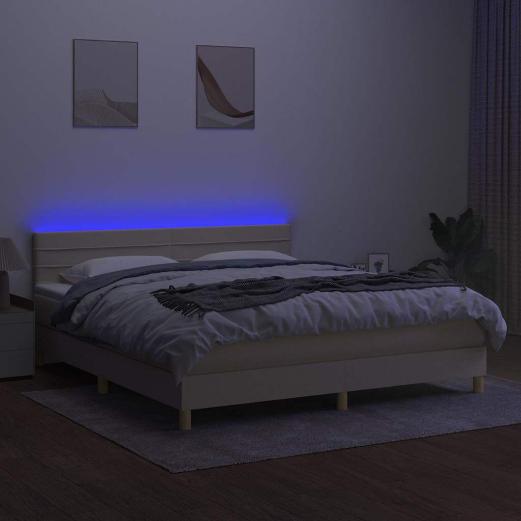 Krevet box spring s madracem LED krem 180x200 cm od tkanine