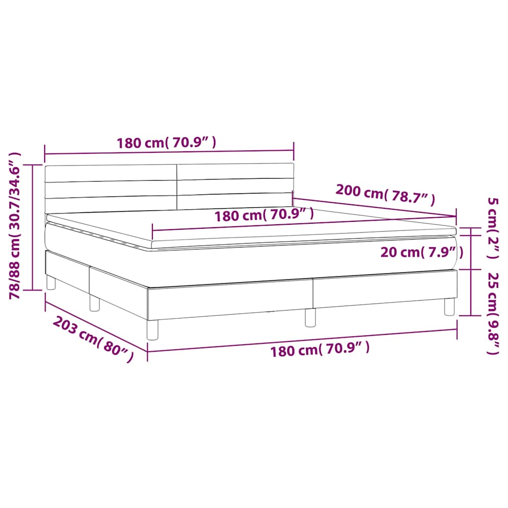 Krevet box spring s madracem LED krem 180x200 cm od tkanine