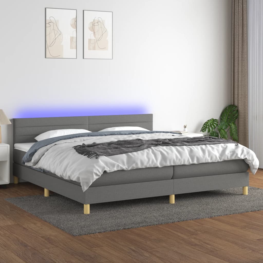 Krevet box spring s madracem LED tamnosivi 200x200 cm tkanina