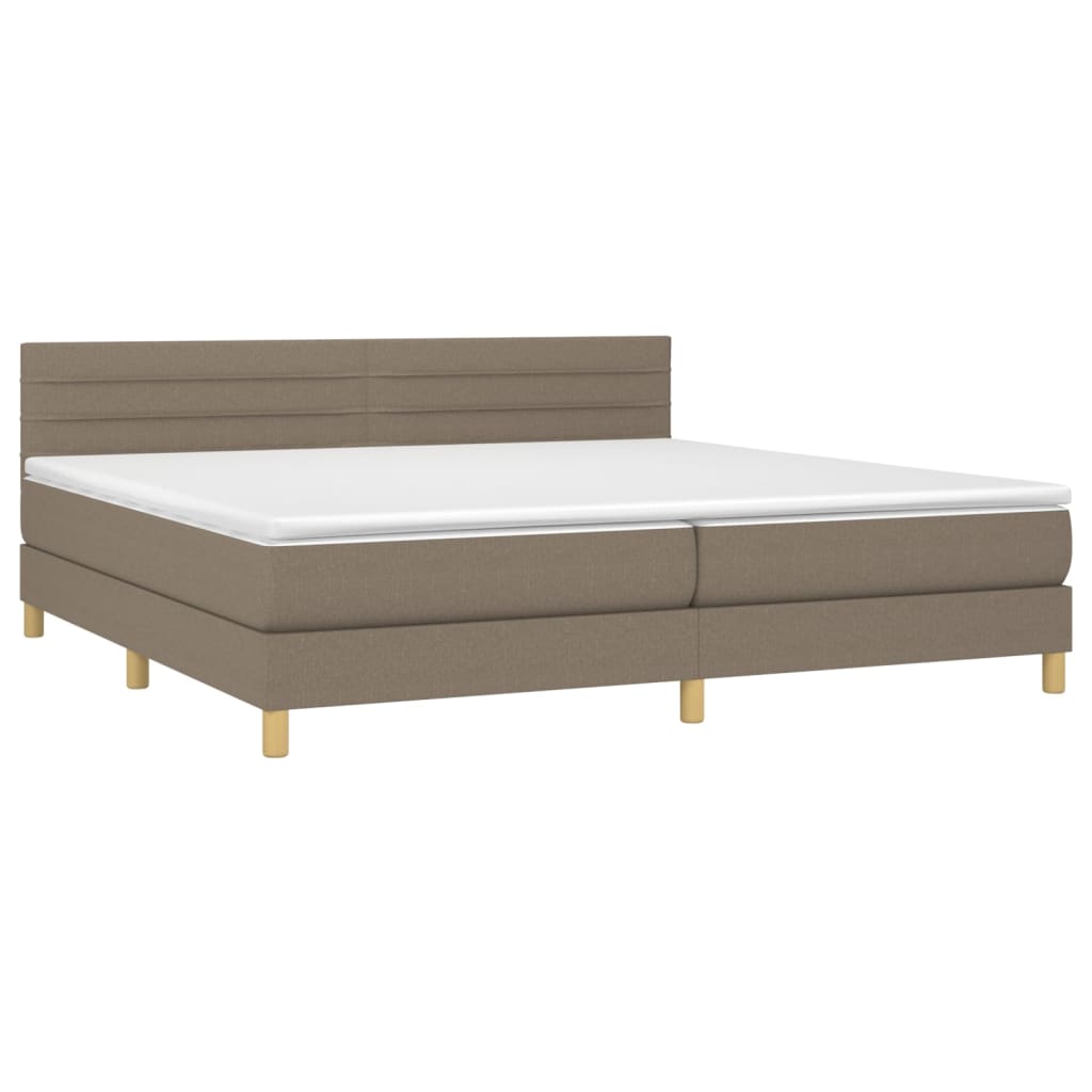 Krevet box spring s madracem LED smeđesivi 200x200 cm tkanina