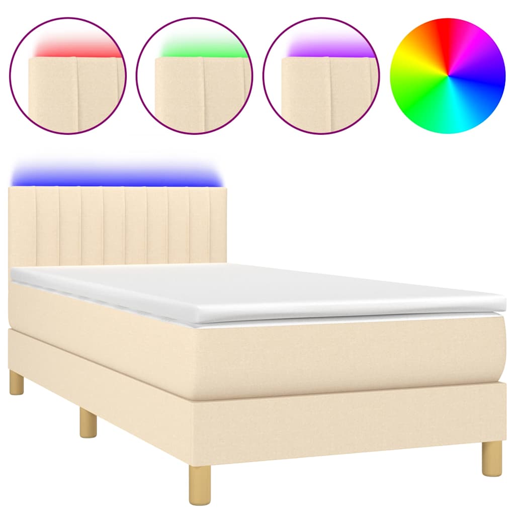 Krevet box spring s madracem LED krem 80 x 200 cm od tkanine