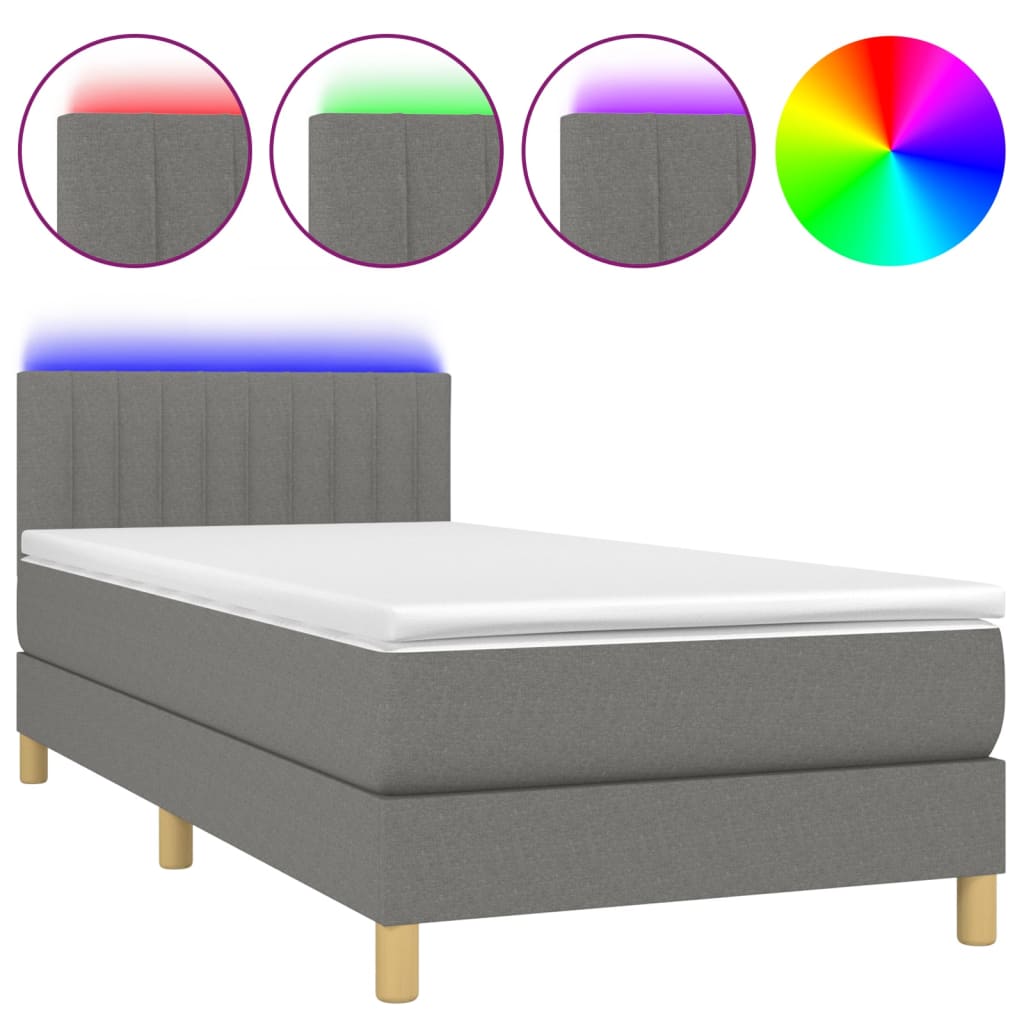 Krevet box spring s madracem LED tamnosivi 90x190 cm tkanina