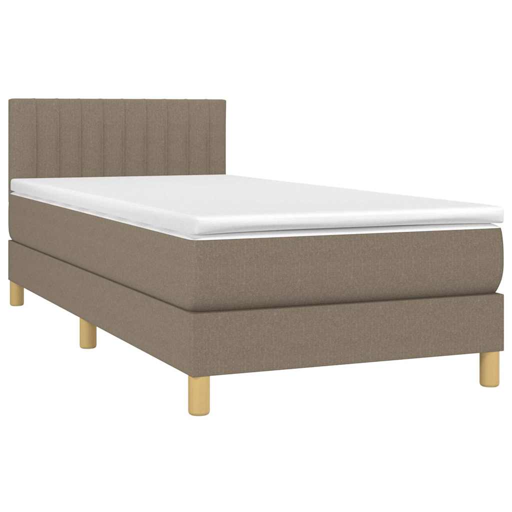 Krevet box spring s madracem LED smeđesivi 90x190 cm tkanina