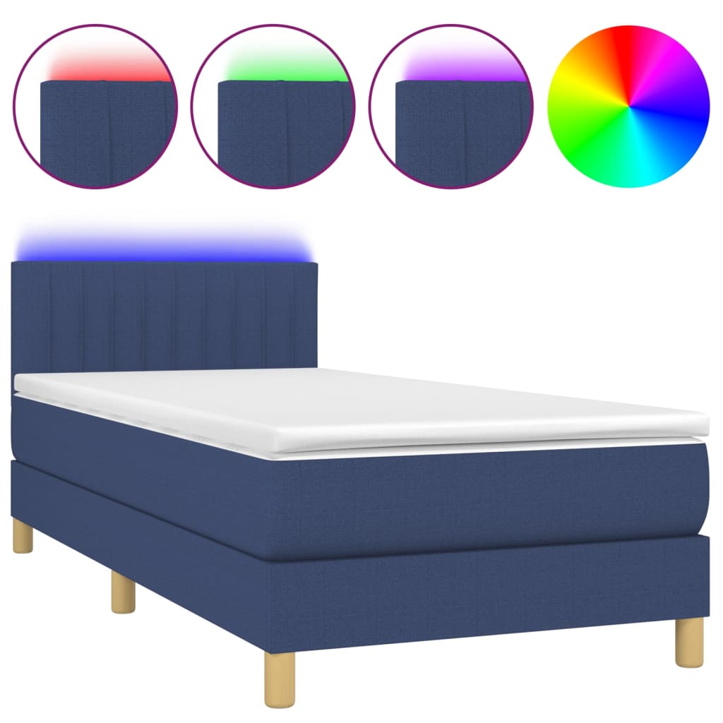 Krevet box spring s madracem LED plavi 90x190 cm od tkanine