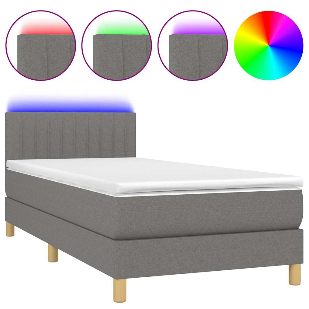 Krevet box spring s madracem LED tamnosivi 100x200 cm tkanina