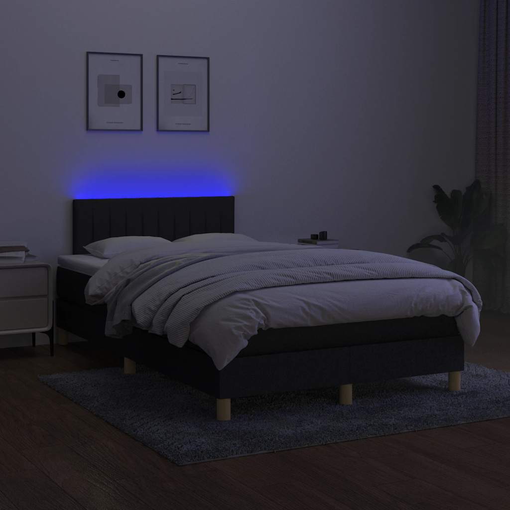 Krevet box spring s madracem LED crni 120 x 200 cm od tkanine