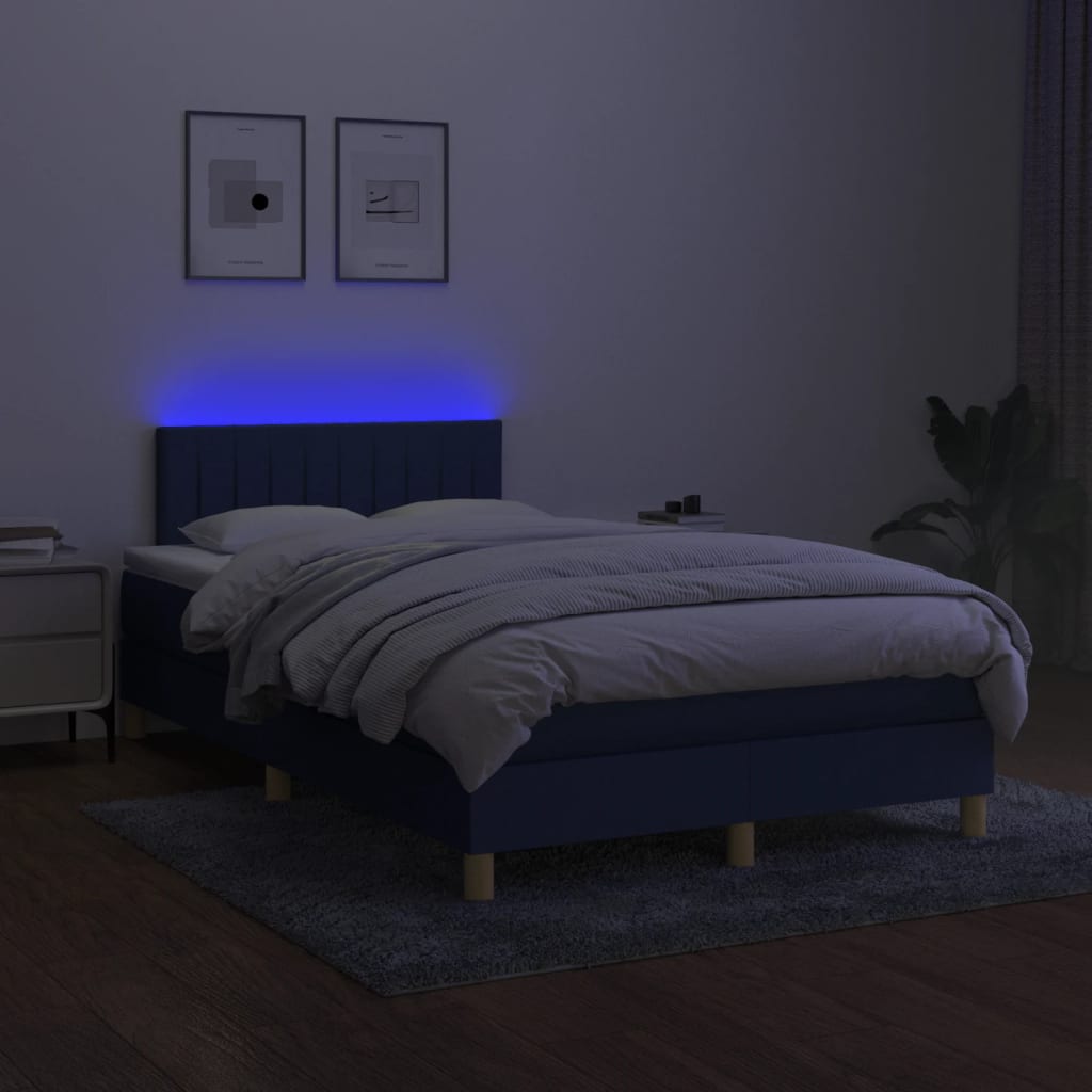 Krevet box spring s madracem LED plavi 120 x 200 cm od tkanine