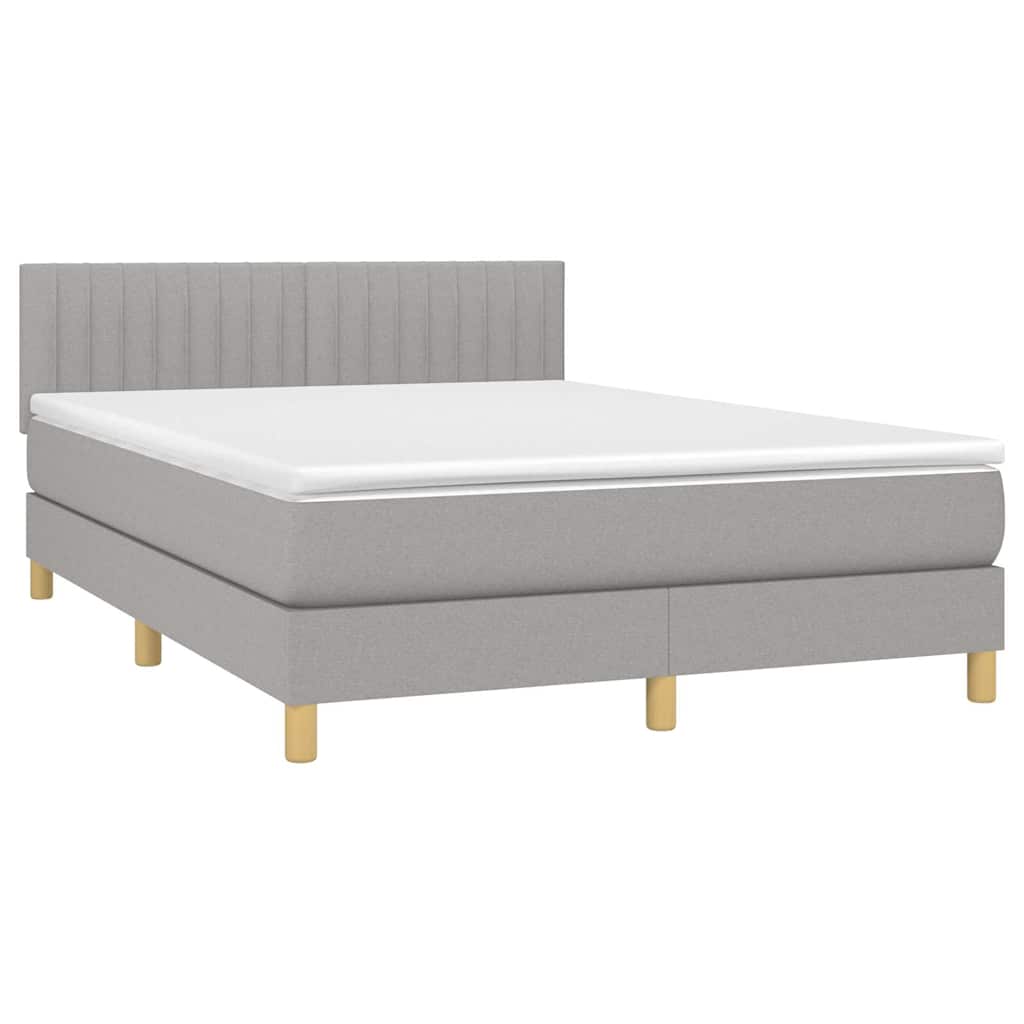 Krevet box spring s madracem LED svjetlosivi 140x190 cm tkanina