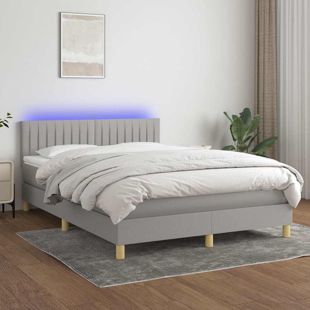Krevet box spring s madracem LED svjetlosivi 140x190 cm tkanina
