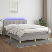 Krevet box spring s madracem LED svjetlosivi 140x190 cm tkanina