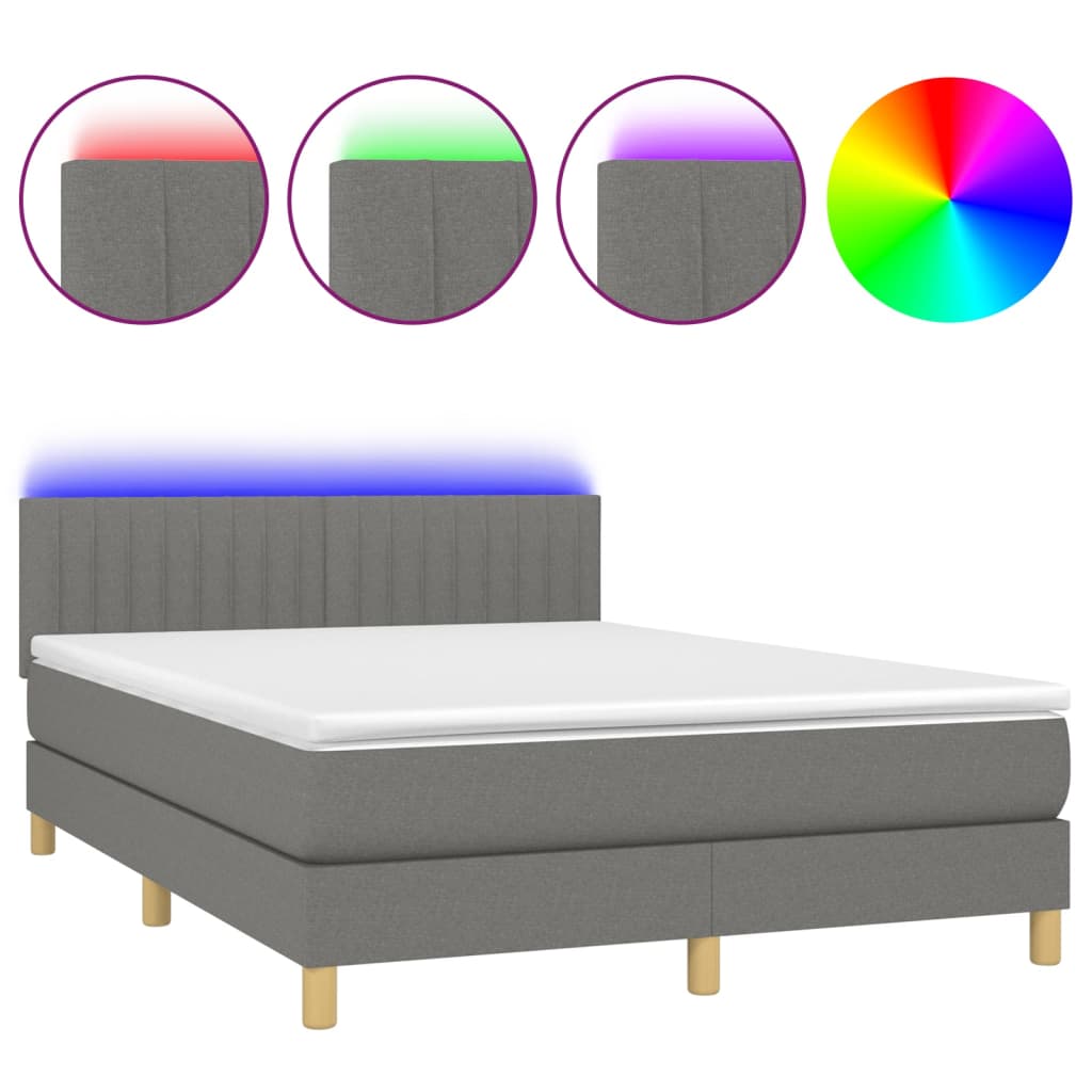 Krevet box spring s madracem LED tamnosivi 140x190 cm tkanina