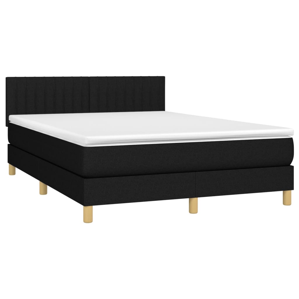 Krevet box spring s madracem LED crni 140x190 cm od tkanine