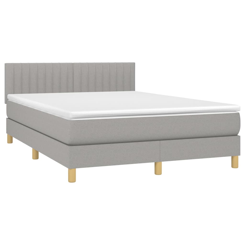Krevet box spring s madracem LED svjetlosivi 140x200 cm tkanina