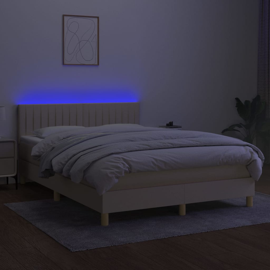 Krevet box spring s madracem LED krem 140x200 cm od tkanine