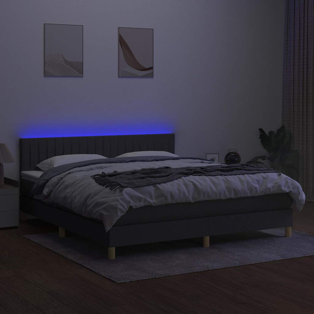 Krevet box spring s madracem LED tamnosivi 160x200 cm tkanina