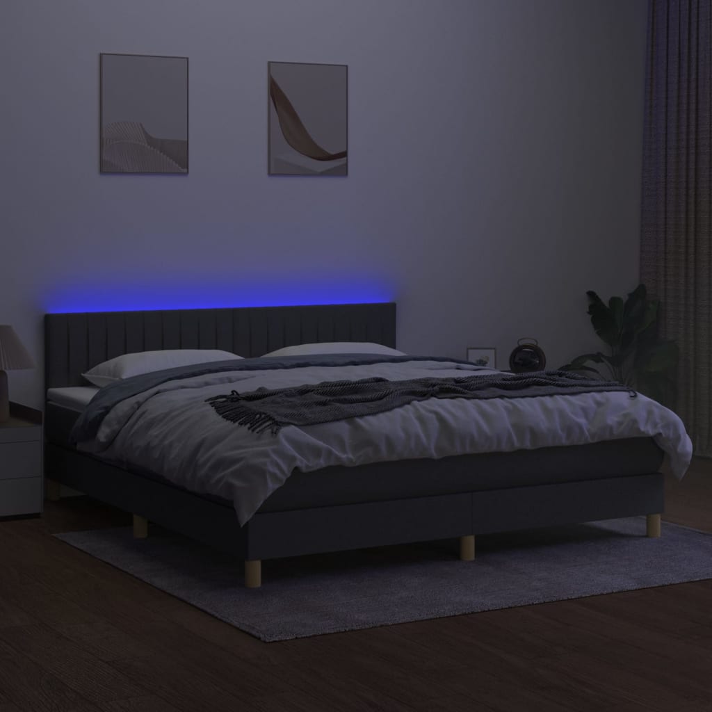 Krevet box spring s madracem LED tamnosivi 160x200 cm tkanina