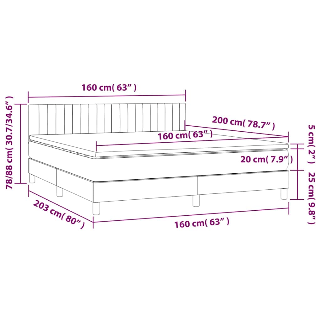 Krevet box spring s madracem LED tamnosivi 160x200 cm tkanina