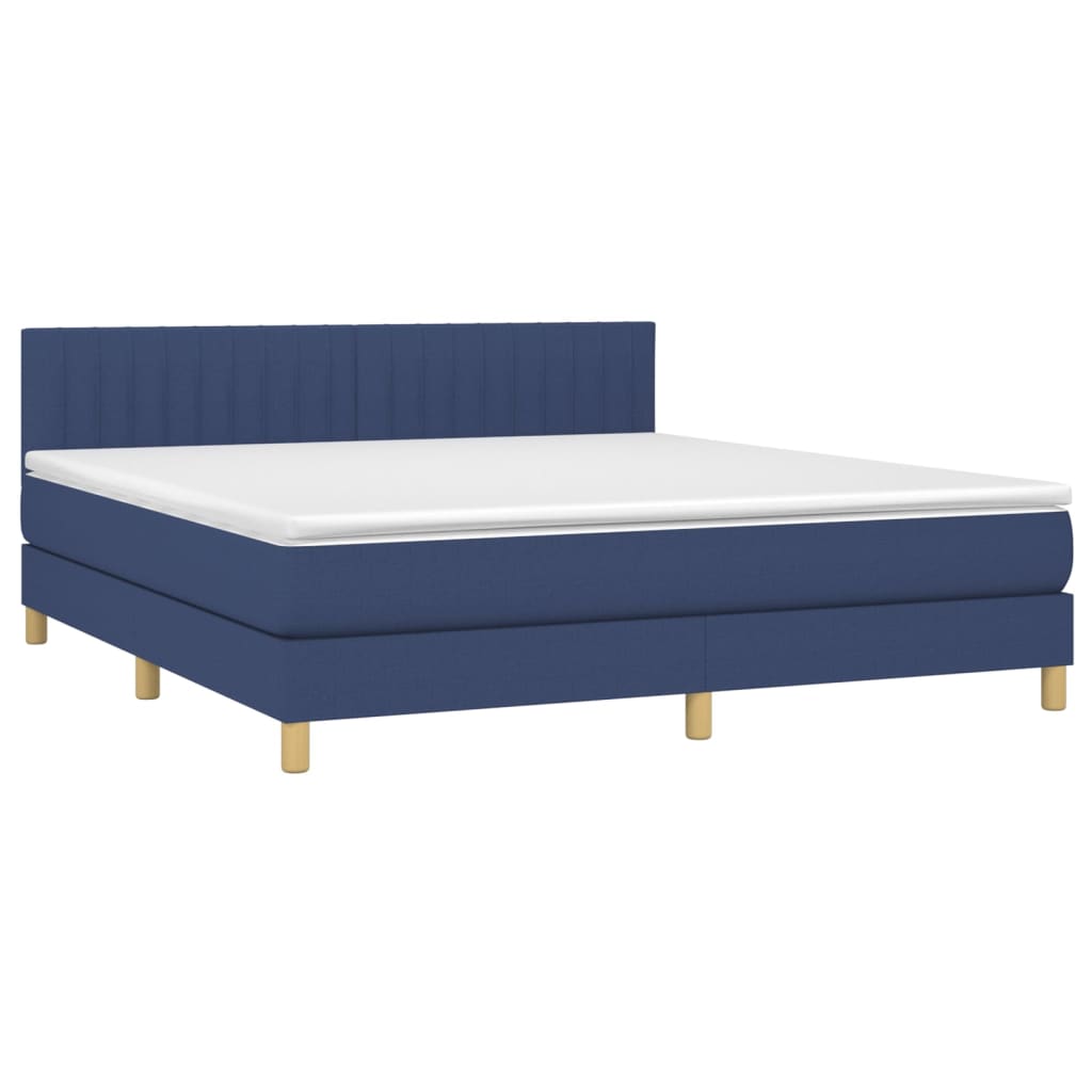 Krevet box spring s madracem LED plavi 160x200 cm od tkanine