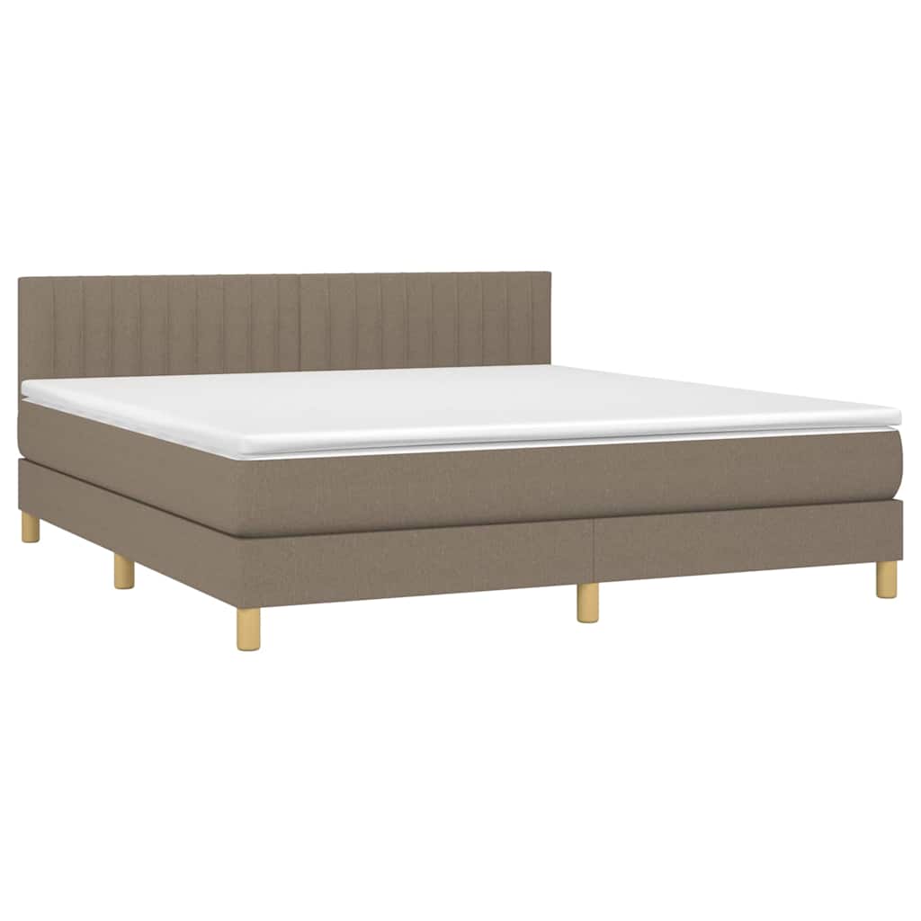Krevet box spring s madracem LED smeđesivi 180x200 cm tkanina