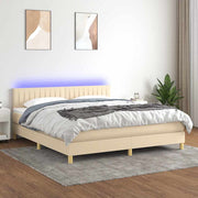 Krevet box spring s madracem LED krem 180x200 cm od tkanine
