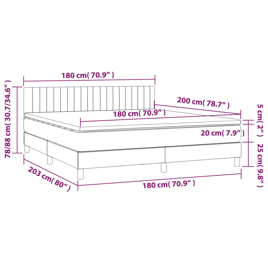 Krevet box spring s madracem LED plavi 180x200 cm od tkanine