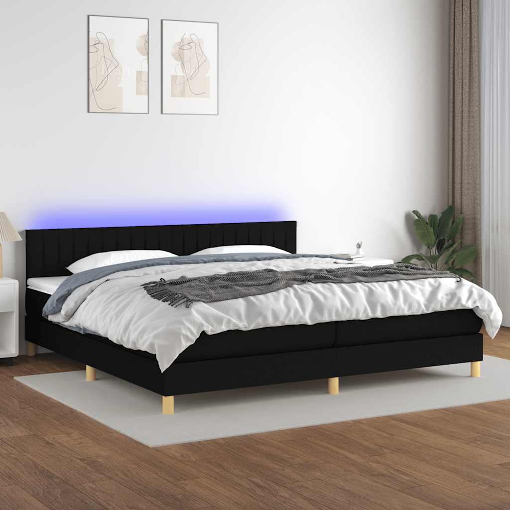Krevet box spring s madracem LED crni 200x200 cm od tkanine