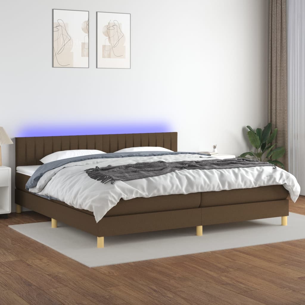 Krevet box spring s madracem LED tamnosmeđi 200x200 cm tkanina