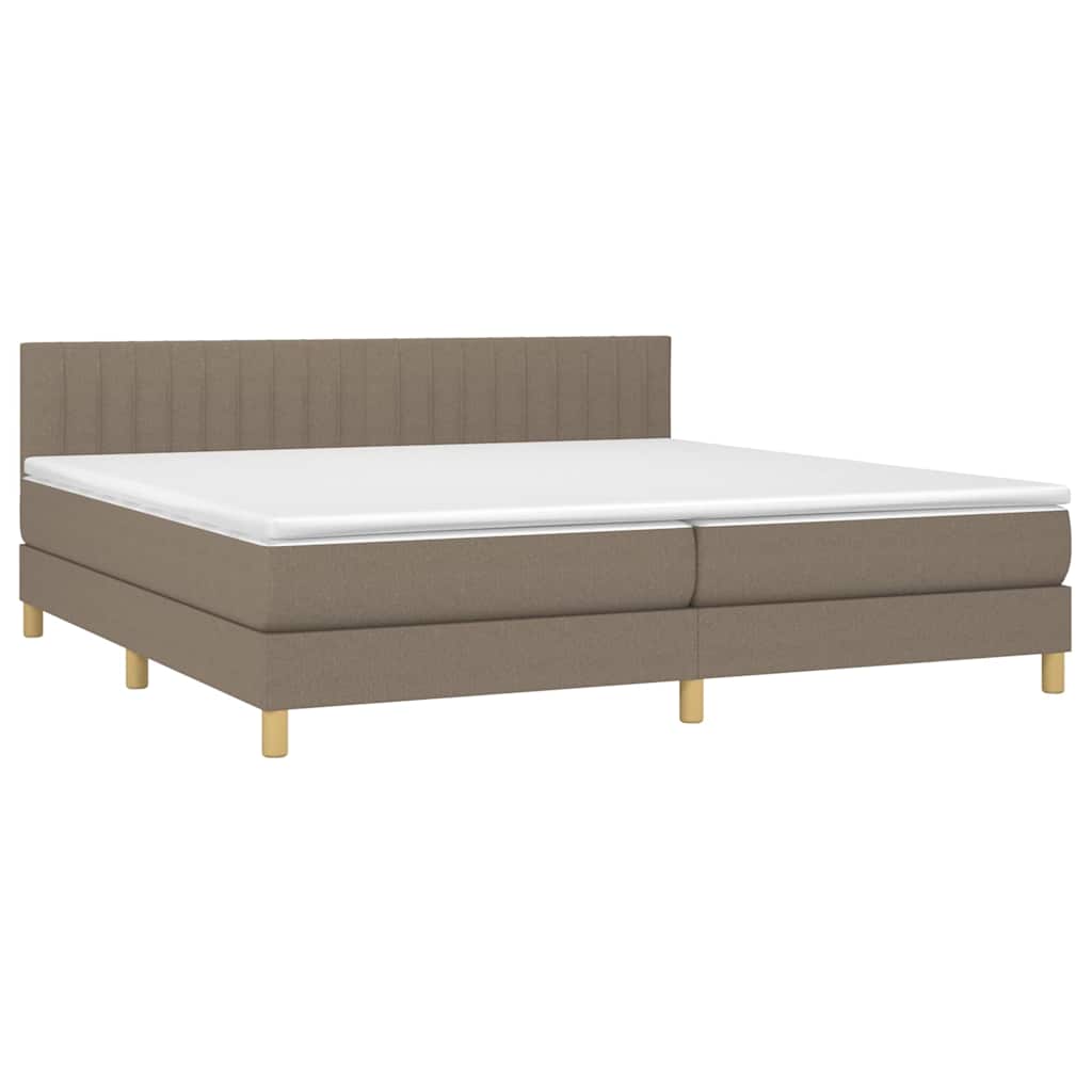 Krevet box spring s madracem LED smeđesivi 200x200 cm tkanina