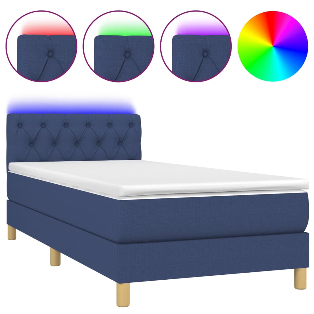 Krevet box spring s madracem LED plavi 80 x 200 cm od tkanine