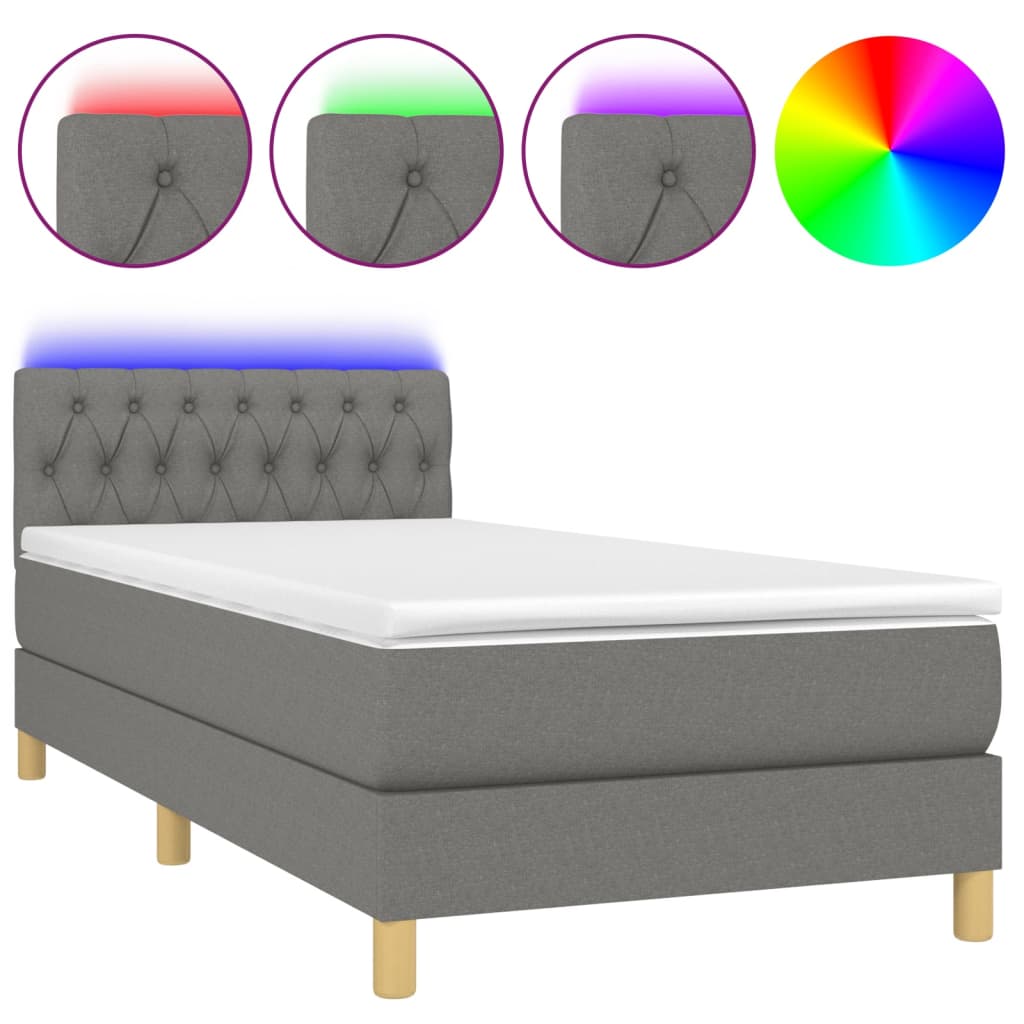 Krevet box spring s madracem LED tamnosivi 90x200 cm tkanina