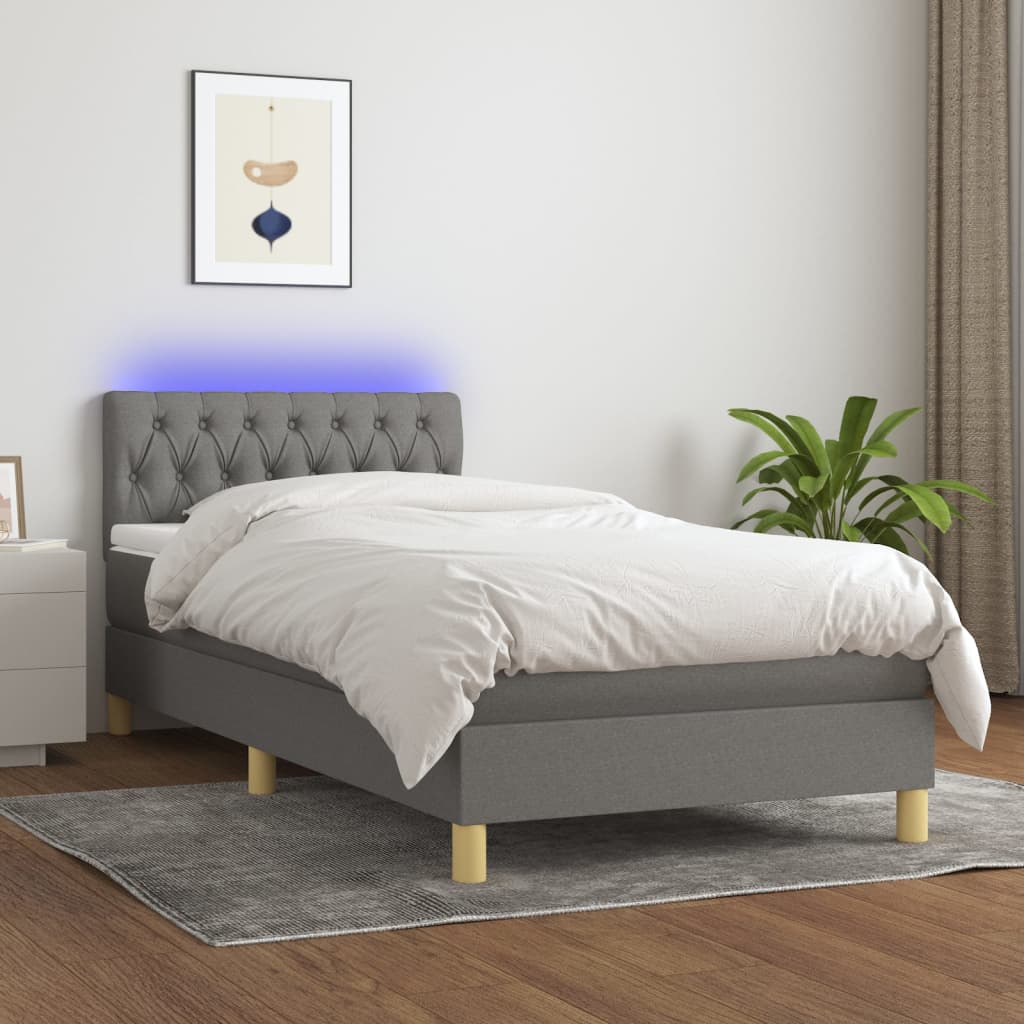 Krevet box spring s madracem LED tamnosivi 90x200 cm tkanina