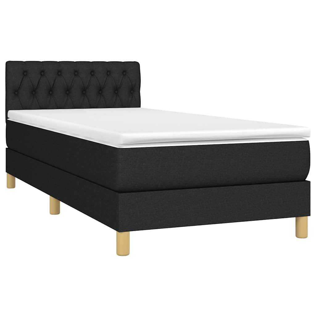Krevet box spring s madracem LED crni 90x200 cm od tkanine