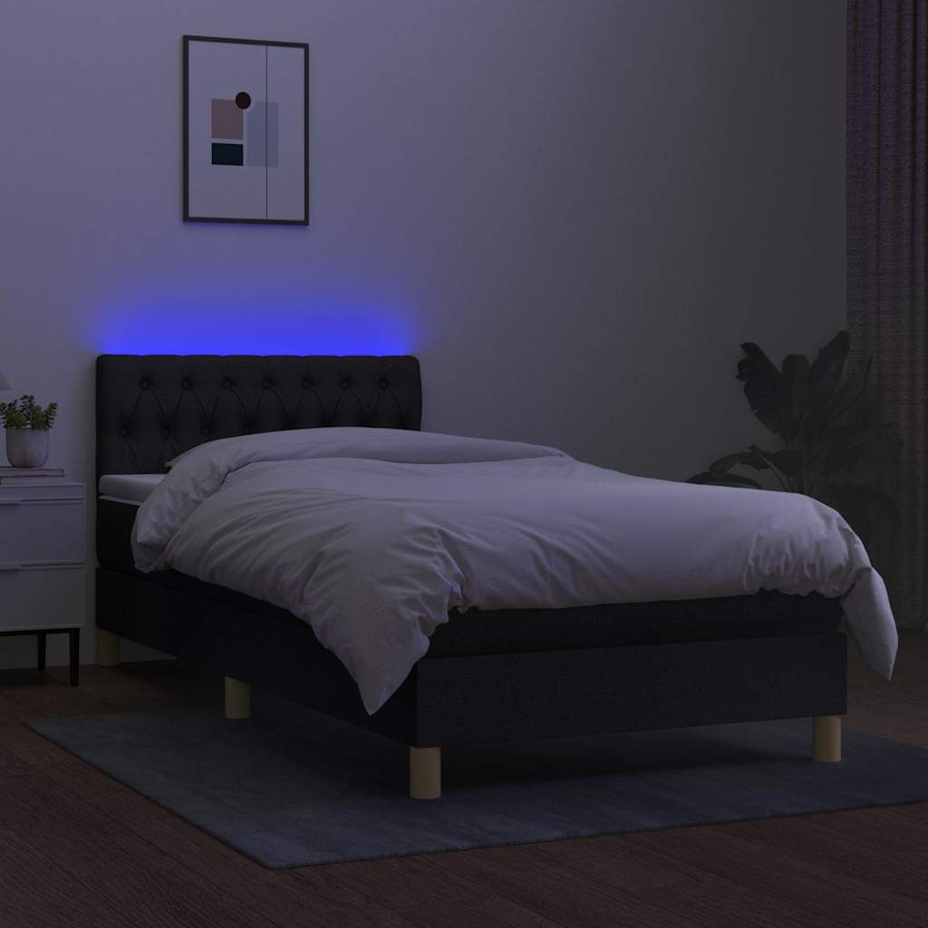 Krevet box spring s madracem LED crni 90x200 cm od tkanine