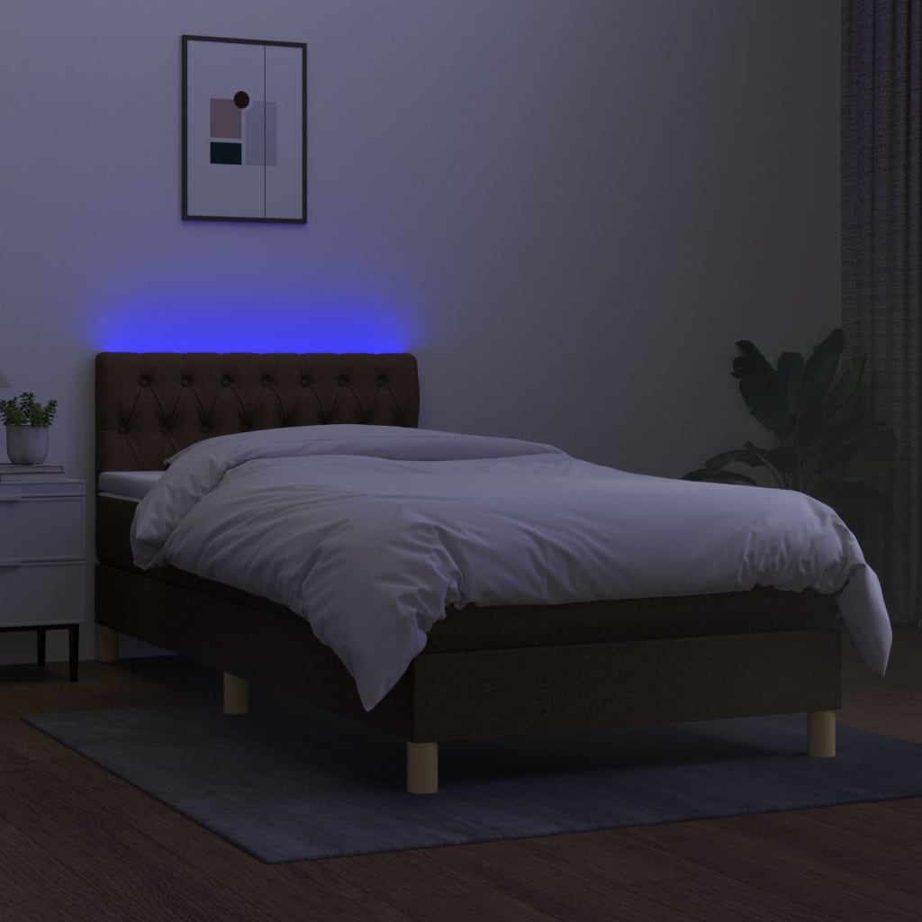 Krevet box spring s madracem LED tamnosmeđi 90x200 cm tkanina