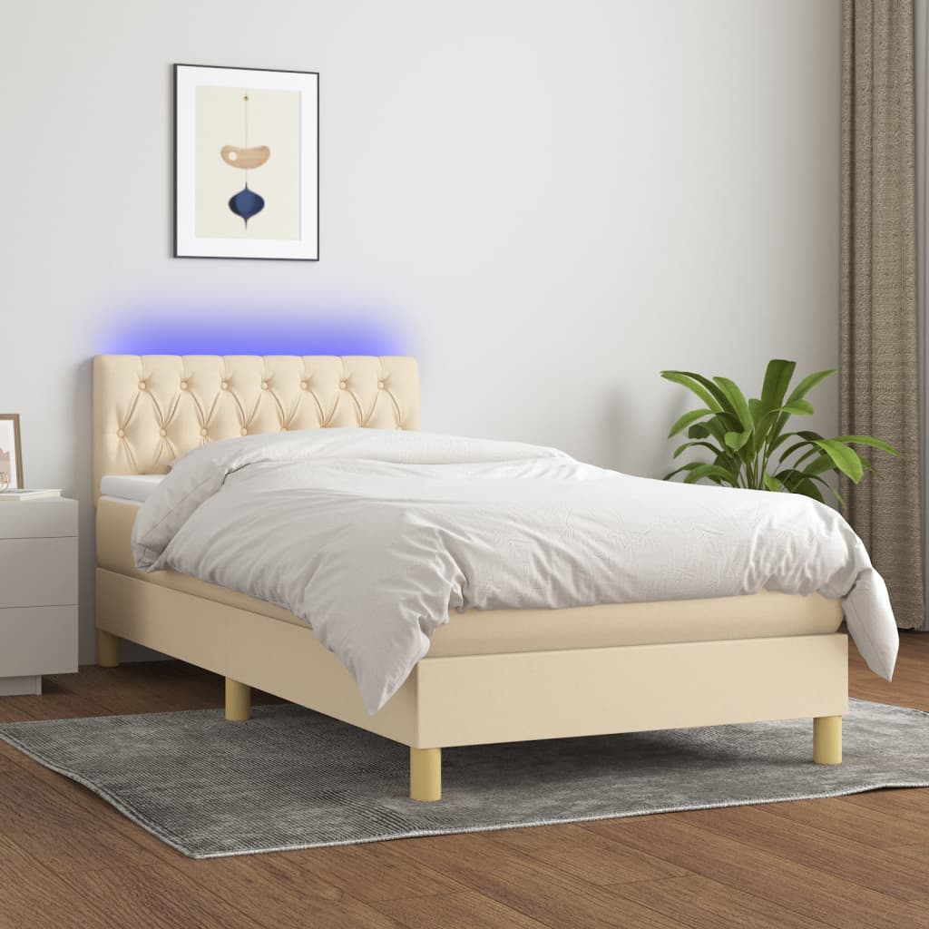 Krevet box spring s madracem LED krem 100x200 cm od tkanine