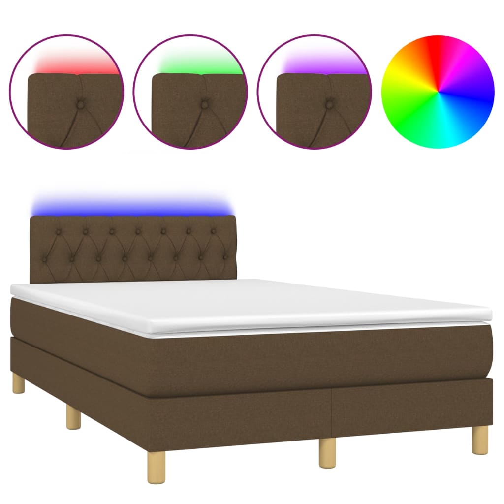Krevet box spring s madracem LED tamnosmeđi 120x200 cm tkanina