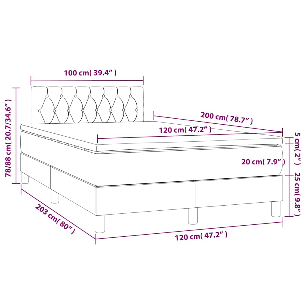Krevet box spring s madracem LED tamnosmeđi 120x200 cm tkanina