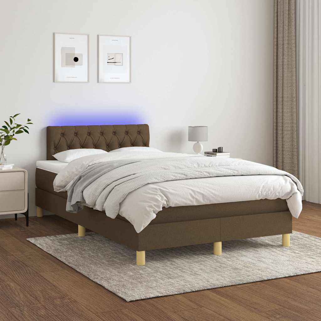 Krevet box spring s madracem LED tamnosmeđi 120x200 cm tkanina