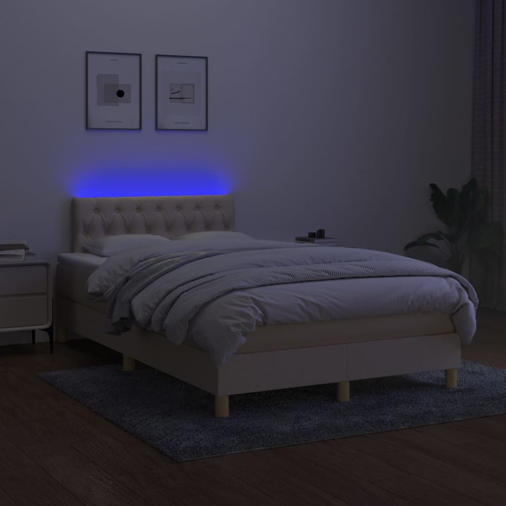 Krevet box spring s madracem LED krem 120 x 200 cm od tkanine