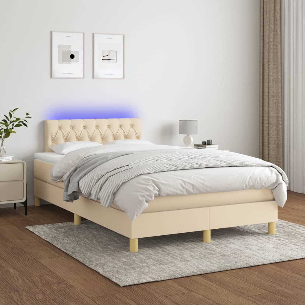 Krevet box spring s madracem LED krem 120 x 200 cm od tkanine