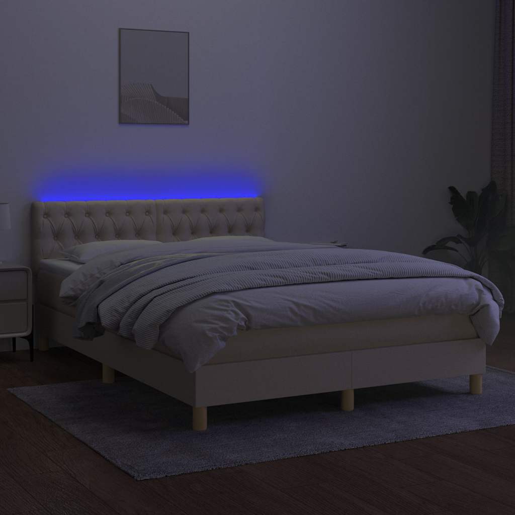 Krevet box spring s madracem LED krem 140x190 cm od tkanine