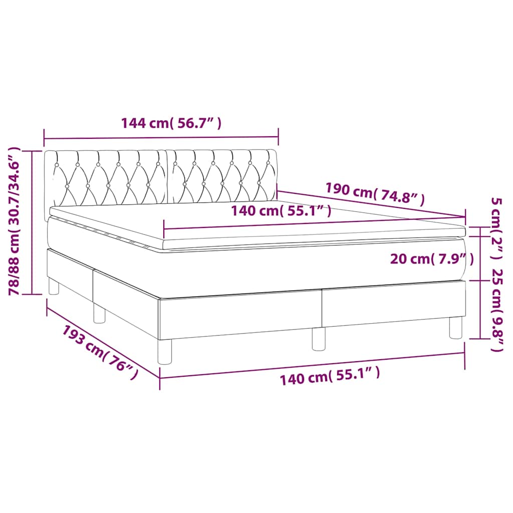 Krevet box spring s madracem LED krem 140x190 cm od tkanine