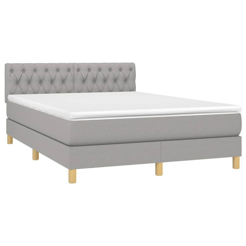 Krevet box spring s madracem LED svjetlosivi 140x200 cm tkanina
