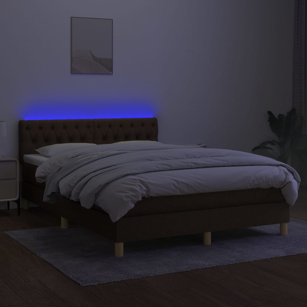 Krevet box spring s madracem LED tamnosmeđi 140x200 cm tkanina