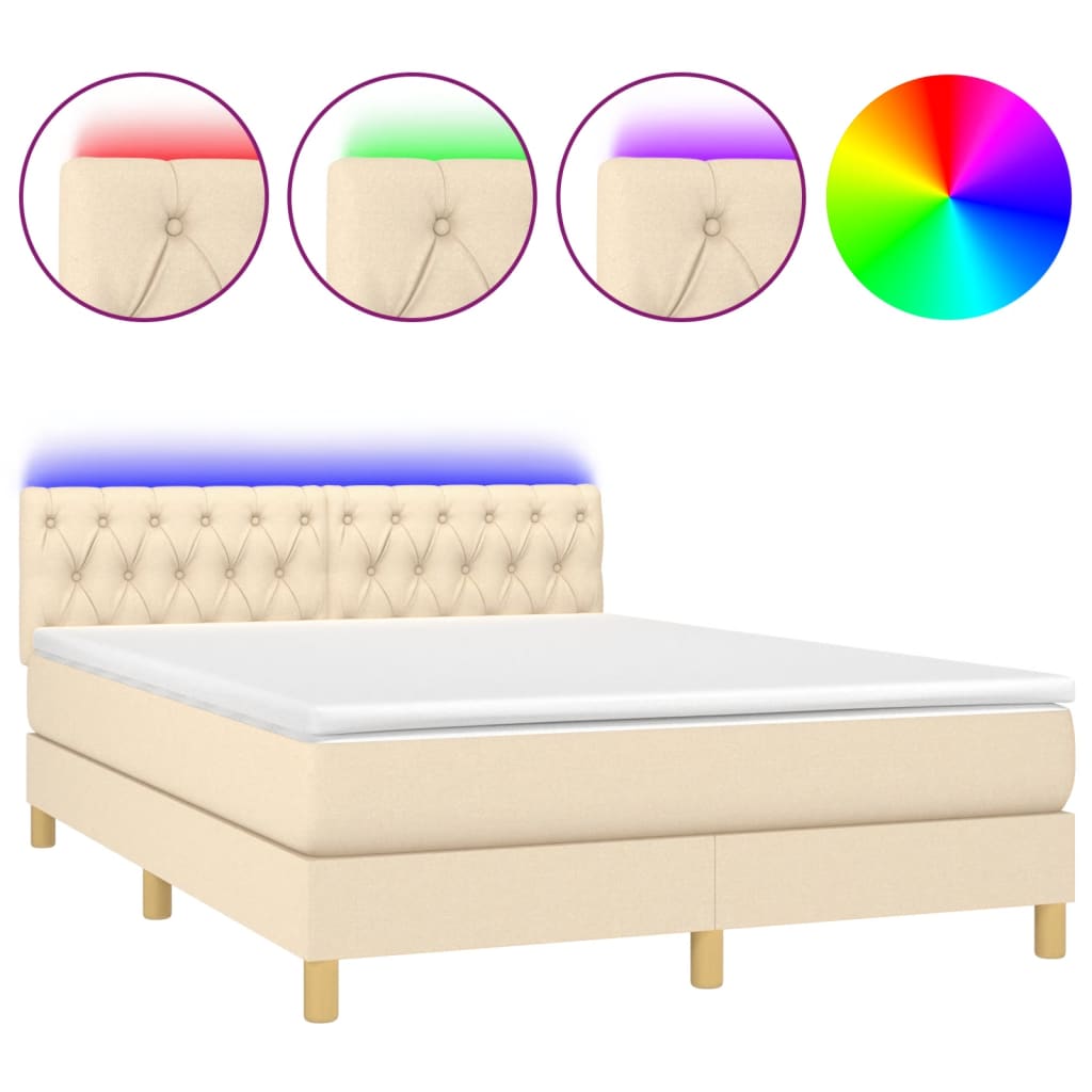 Krevet box spring s madracem LED krem 140x200 cm od tkanine