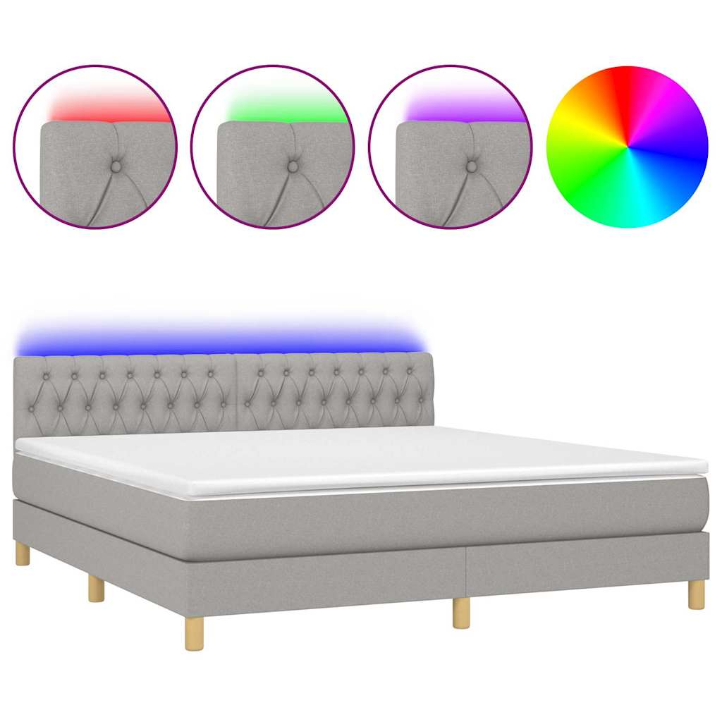 Krevet box spring s madracem LED svjetlosivi 160x200 cm tkanina