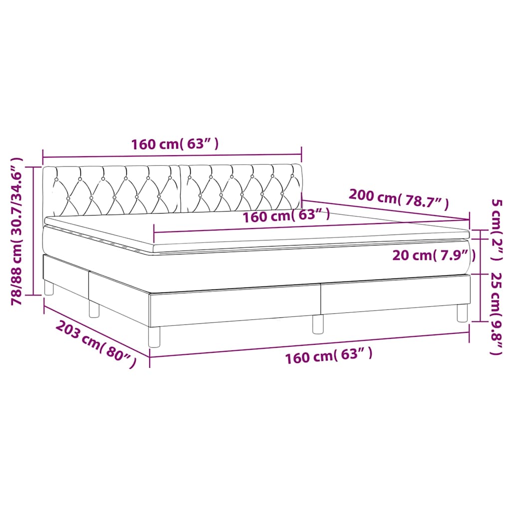 Krevet box spring s madracem LED tamnosivi 160x200 cm tkanina
