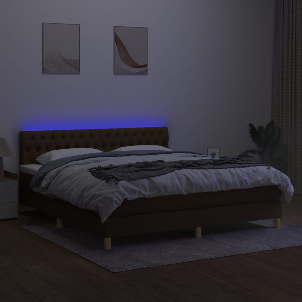 Krevet box spring s madracem LED tamnosmeđi 160x200 cm tkanina