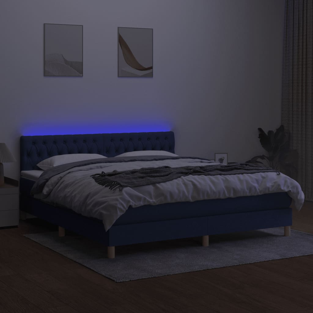 Krevet box spring s madracem LED plavi 160x200 cm od tkanine